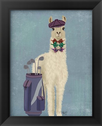 Framed Llama Golfing Print