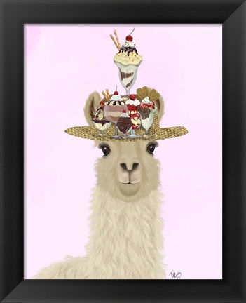 Framed Llama Ice Cream Hat Print