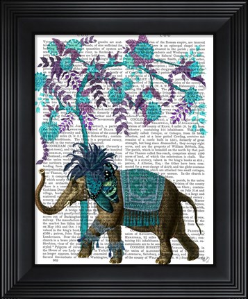 Framed Niraj Elephant, Blue Tree Print