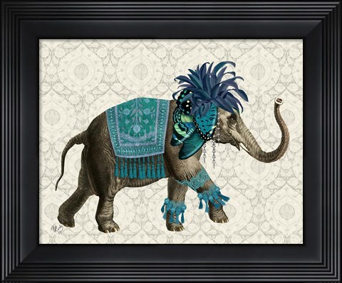 Framed Niraj Elephant, Blue Print