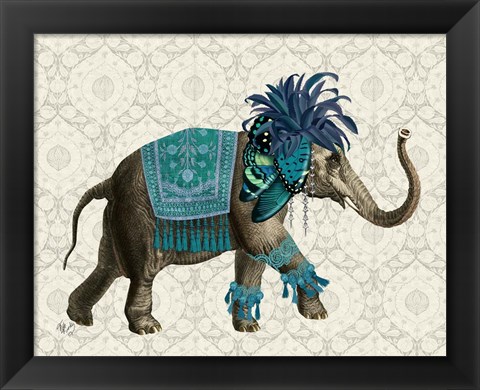 Framed Niraj Elephant, Blue Print