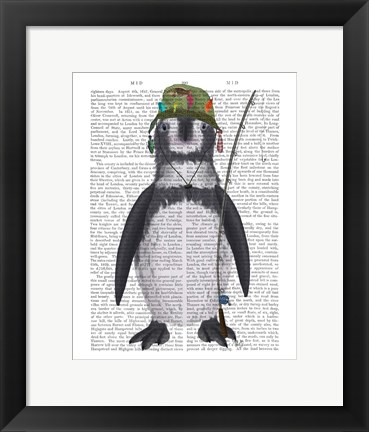 Framed Penguin Fishing Book Print Print