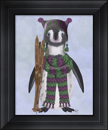 Framed Penguin Skis Print