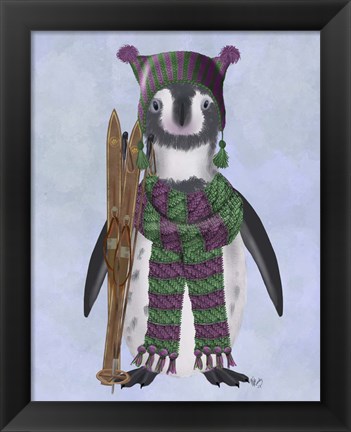 Framed Penguin Skis Print