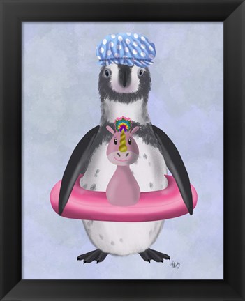 Framed Penguin Unicorn Rubber Ring Print