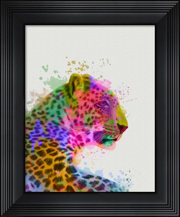 Framed Leopard Rainbow Splash 1 Print
