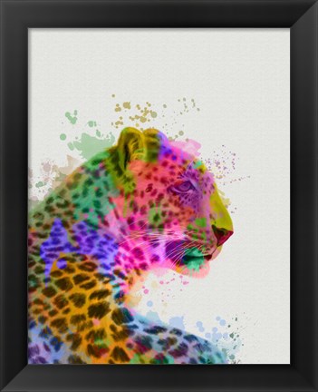 Framed Leopard Rainbow Splash 1 Print