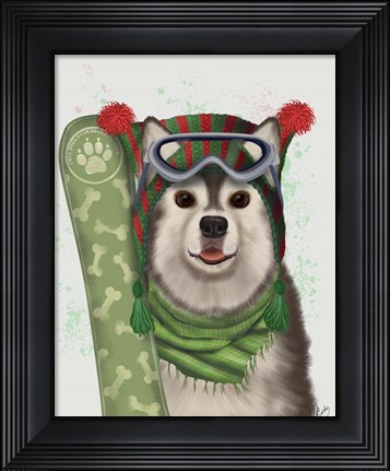 Framed Husky Snowboard Print
