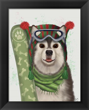 Framed Husky Snowboard Print