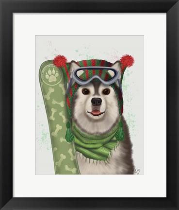 Framed Husky Snowboard Print