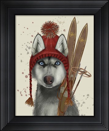 Framed Husky, Skiing Print