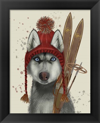 Framed Husky, Skiing Print