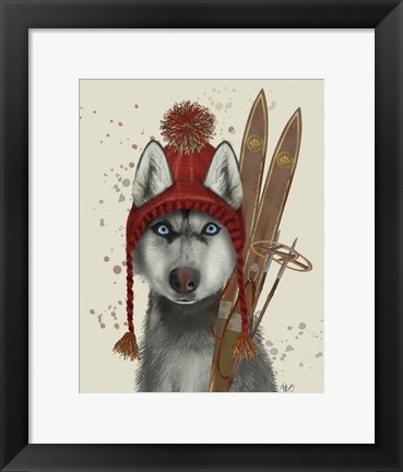 Framed Husky, Skiing Print