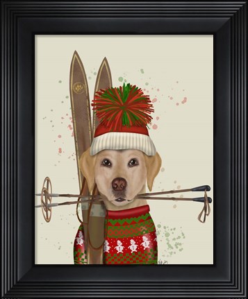 Framed Yellow Labrador, Skiing Print