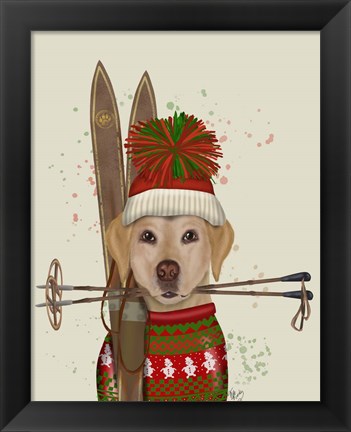 Framed Yellow Labrador, Skiing Print