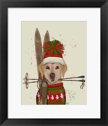 Framed Yellow Labrador, Skiing Print