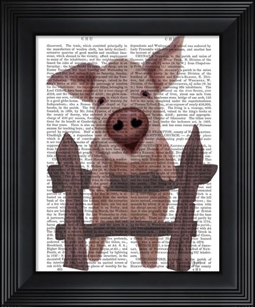 Framed Pig On Fence Book Print Print
