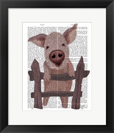 Framed Pig On Fence Book Print Print