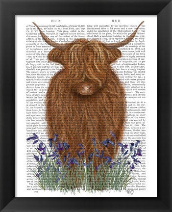 Framed Highland Cow, Bluebell Book Print Print