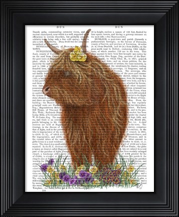 Framed Highland Cow, Pansy Book Print Print