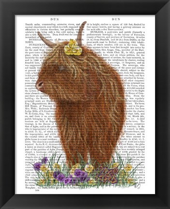 Framed Highland Cow, Pansy Book Print Print