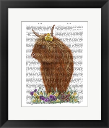 Framed Highland Cow, Pansy Book Print Print