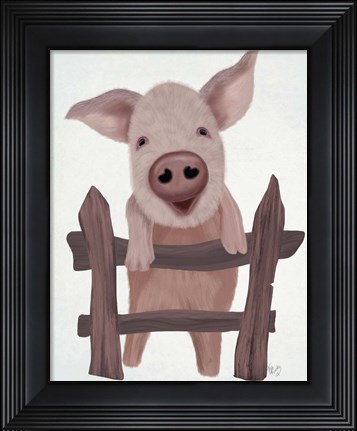 Framed Pig On Fence Print