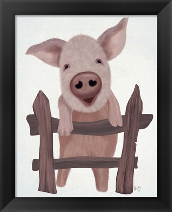 Framed Pig On Fence Print