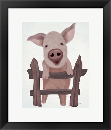 Framed Pig On Fence Print