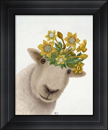 Framed Sheep with Daffodil Crown Print