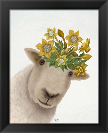 Framed Sheep with Daffodil Crown Print