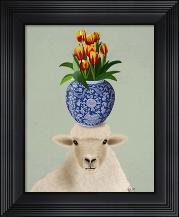Framed Sheep and Tulips Print