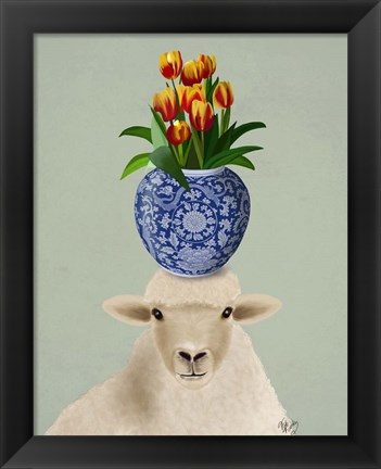 Framed Sheep and Tulips Print