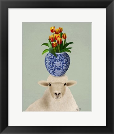 Framed Sheep and Tulips Print