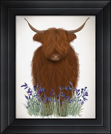 Framed Highland Cow, Bluebell Print