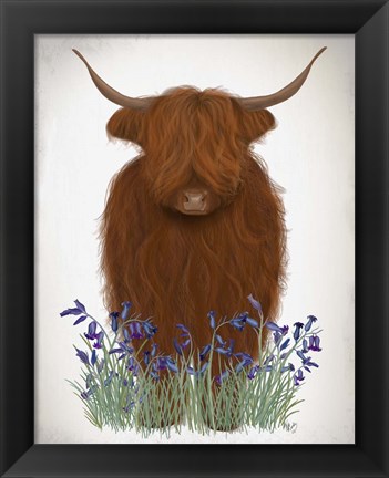 Framed Highland Cow, Bluebell Print