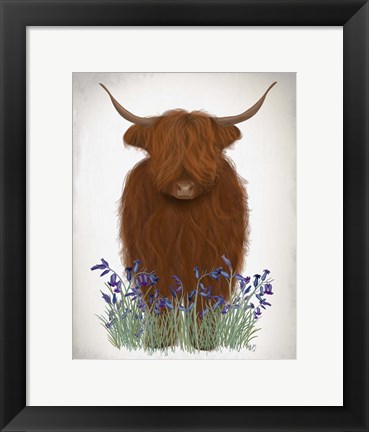 Framed Highland Cow, Bluebell Print