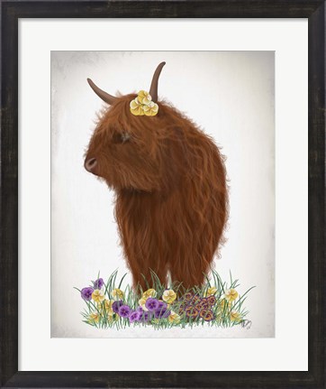 Framed Highland Cow, Pansy Print