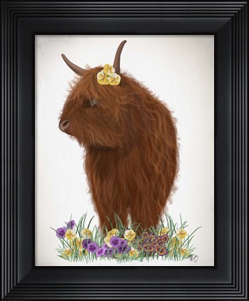 Framed Highland Cow, Pansy Print