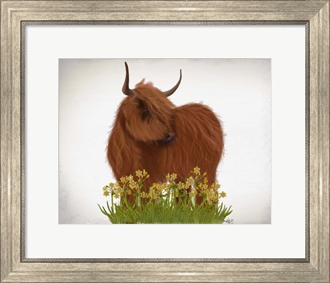 Framed Highland Cow, Daffodil Print