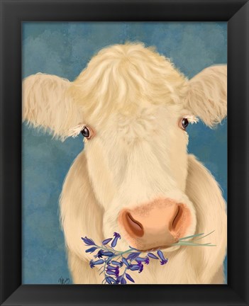 Framed Cow Cream, Bluebells Print