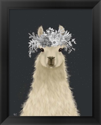 Framed Llama White Flowers Print