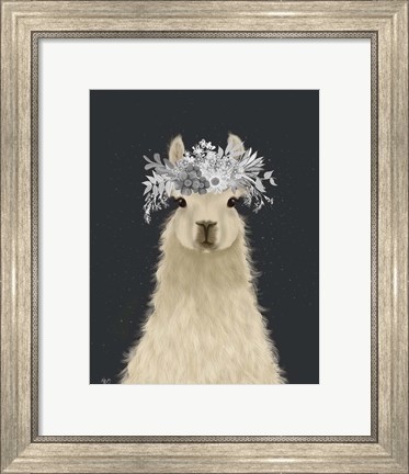 Framed Llama White Flowers Print