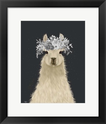 Framed Llama White Flowers Print