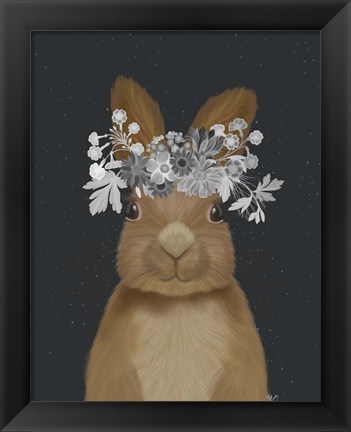 Framed Rabbit, White Flowers Print