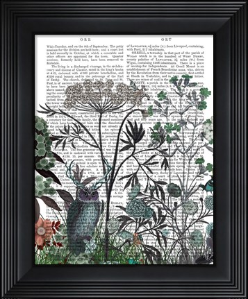 Framed Wildflower Bloom, Owl Book Print Print