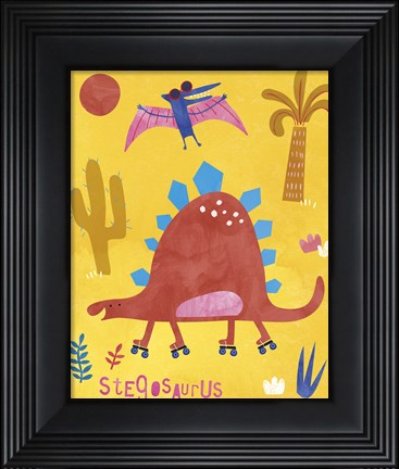 Framed Skating Stegosaurus Print