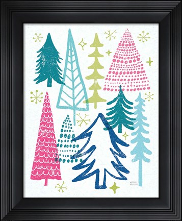 Framed Merry Christmastime Trees Bright Print