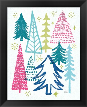 Framed Merry Christmastime Trees Bright Print