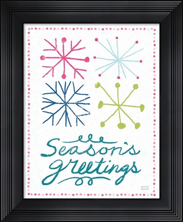 Framed Merry Christmastime Snow Flake Bright Print
